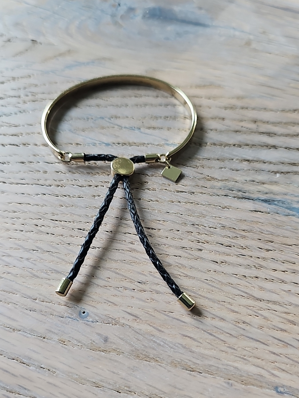 Banana Republic Factory Gold-Tone Bracelet with Black Braided Pull Cord